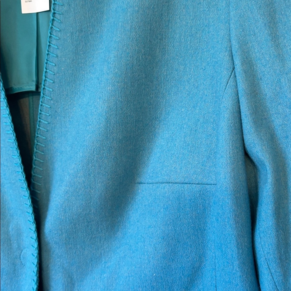 Akris Punto Cerulean Blazer Jacket 14 Snap Front WhipStitch trim Wool Cotton - Picture 5 of 10